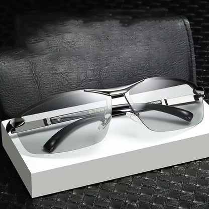 Fashion Fit Rimless Sunglasses Men Women Photochromic Sun Glasses Color Changing Polarized Fishing Car Driving Yellow Glasses