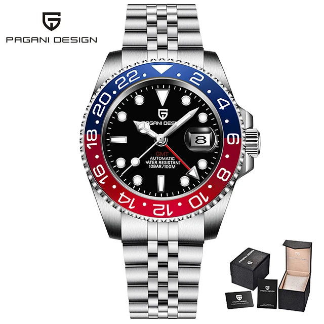 New PAGANI DESIGN Top Brand GMT Mens Wristwatch Sapphire Glass Automatic Men's Watch 100M Waterproof 40mm Men Mechanical Watches