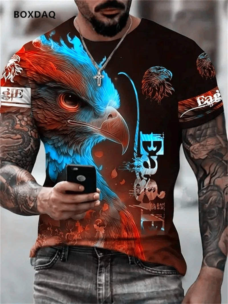 Moška majica Fashion Eagle, ohlapen kroj, okrogel ovratnik, ležeren zgornji del s kratkimi rokavi, 3D živalski potisk, ulična T-shirt majica, velika velikost 6XL, zračna majica
