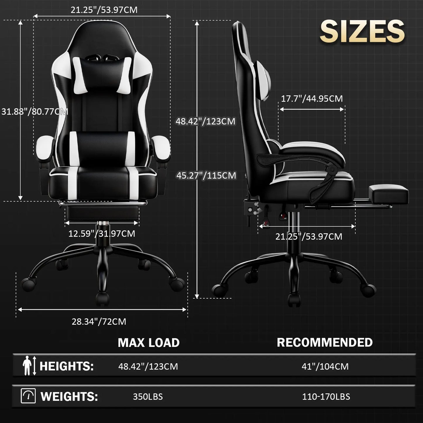 Ergonomic Gaming Chair with Footrest, High-Back Video Game Chair Computer Chair, Office Chair with Headrest and Lumbar, PU Leather