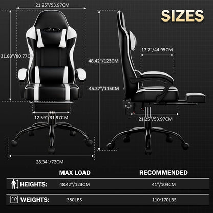Ergonomic Gaming Chair with Footrest, High-Back Video Game Chair Computer Chair, Office Chair with Headrest and Lumbar, PU Leather