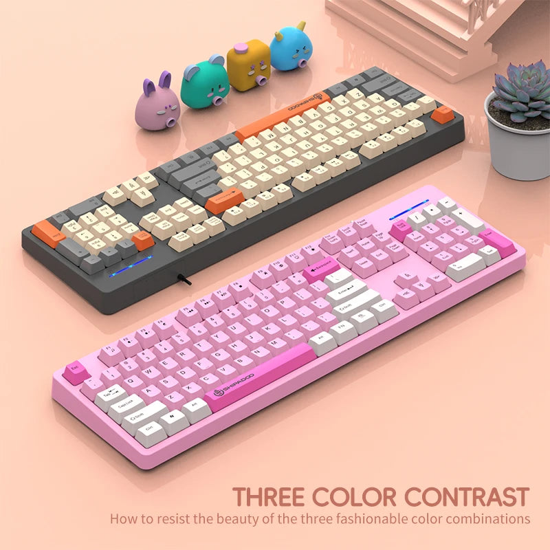104 Keys Wired Gaming Keyboard Ergonomics Splash Water Colorful ABS Wear-resistant Keycaps Keyboards with Technology Light Key
