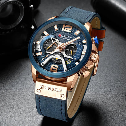 Ceas pentru bărbați CURREN 8329 – Stil sportiv casual, design militar, curea din piele, cronograf la modă, ceas de lux de la o marcă renumită