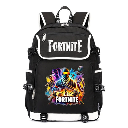 Mochila Fortnite de Grande Capacidade, Saco de Ombro Casual com Porta USB, Unissexo, Estilo Anime, para Estudantes, Nova Mala Escolar Elegante, Presente de Papelaria