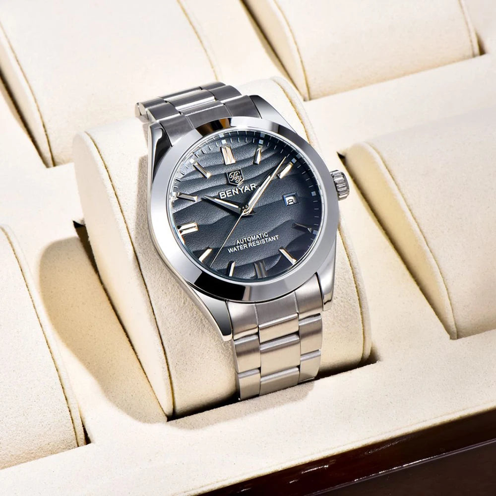 BENYAR best seller 40MM Luxury Mechanical Automatic Watch 316L Stainless Steel Waterproof Calendar Fashion SimpleWatches for Men