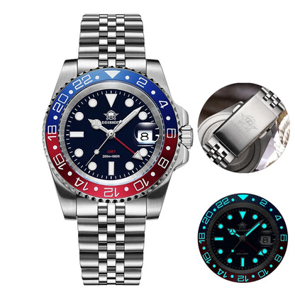 ADDIESDIVE Watch For Man Quartz GMT 20Bar Waterproof BGW9 Super Luminous 316L Stainless Steel Ceramic Bezel Watch