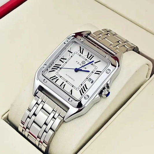 Luxury Square Watch for Men, Calendar Display, Stainless Steel Strap, High-End Luxury Small Square Men's Watch, Stylish Business Casual Versatile Trendy Men's Wristwatch, the Best Gift for Him