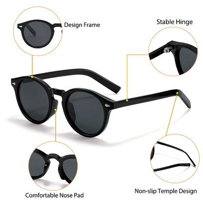 CATERSIDE Fashion Men's Polarized Sunglasses Round Tr-90 Frame TAC Lens Sun Glasses Women's Travel Outdoor Party Glasses