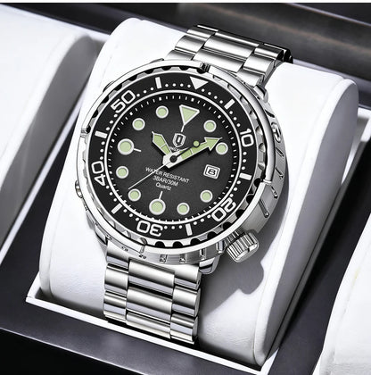 QINGXIYA Mens Watches Fashion Waterproof Luminous Date Rotating Dial High Quality Stainless Steel Luxury Brand Men Quartz Watch