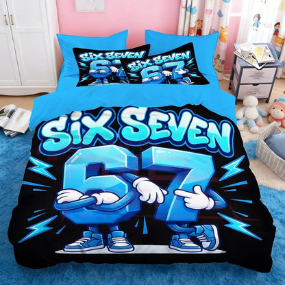 Cartoon Print Six Seven 67 Bedding Set 2/3pcs, Home Teen Adult Duvet Cover and Pillowcase, Gift for Boys and Girls