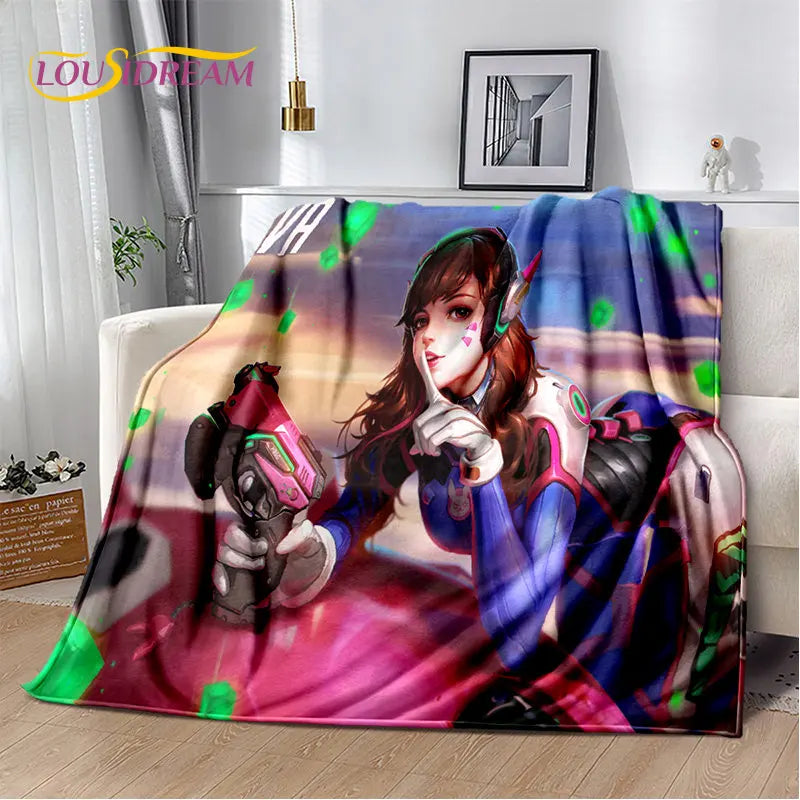 Overwatch Gamer DVA Reaper Manta Macia de Peluche, Manta de Flanela para Sala de Estar, Quarto, Cama, Sofá, Piquenique, Criança, 3D