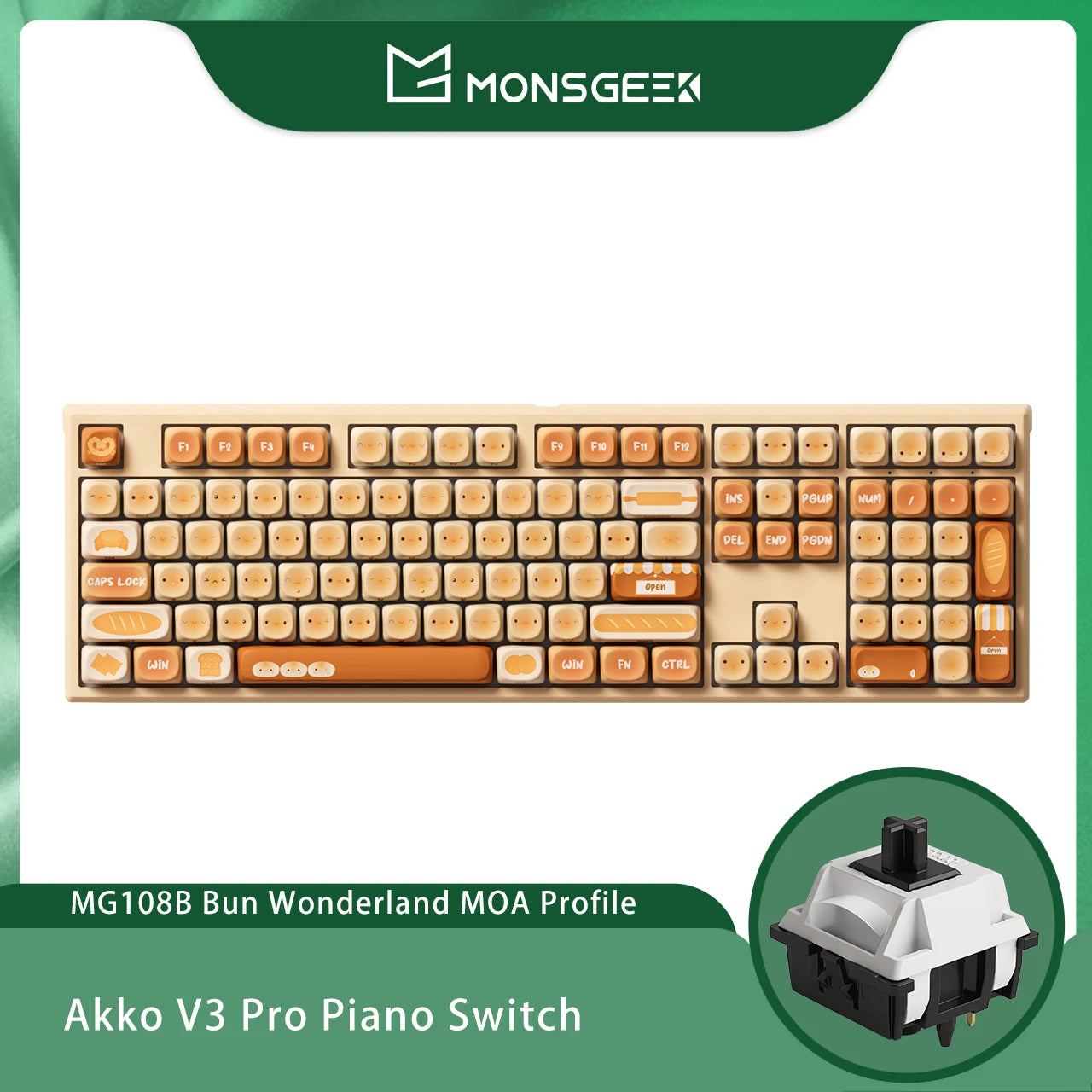 Akko MonsGeek MG108B Bun Wonderland kabellose mechanische Tastatur MOG-Profil RGB 108 Tasten Full Size Hot Swap USB / 2.4G / BT 5.0