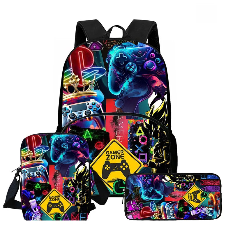 Fortnite Cartoon 3Pcs Backpack Set Unisex for Boys Girls, Backpack with Front Pocket, Crossbody Bag & Pencil Case, Best Gift