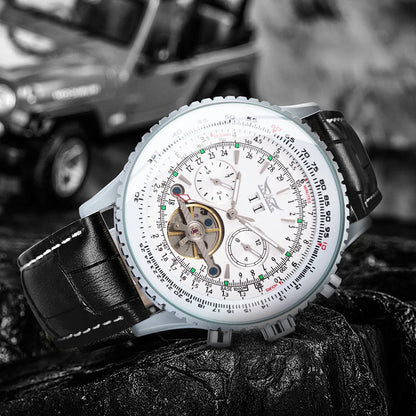 Jaragar Military Sports Automatic Watch for Men Multifunction Dial Tourbillon Skeleton Mechanical Watches Luxury Steel Band Glow