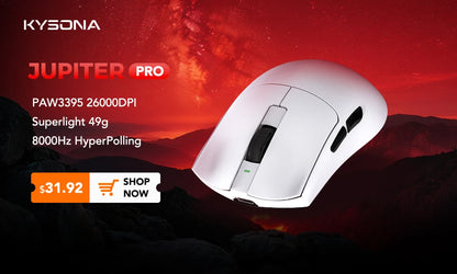 KYSONA Jupiter Series Gaming-Maus kabelgebunden/kabellos 8Khz PAW3950-Sensor Bluetooth 46g wiederaufladbar Web-Treiber für PC und Laptop