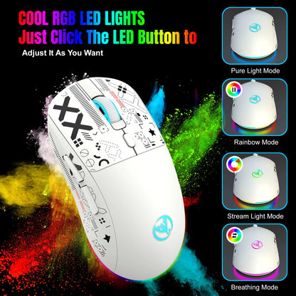 3 režimų „Bluetooth“ žaidimų pelė, įkraunama, 2.4G USB belaidė RGB apšvietimo pelė, skirta „iPad“, planšetiniam kompiuteriui, nešiojamajam kompiuteriui ir kompiuteriui