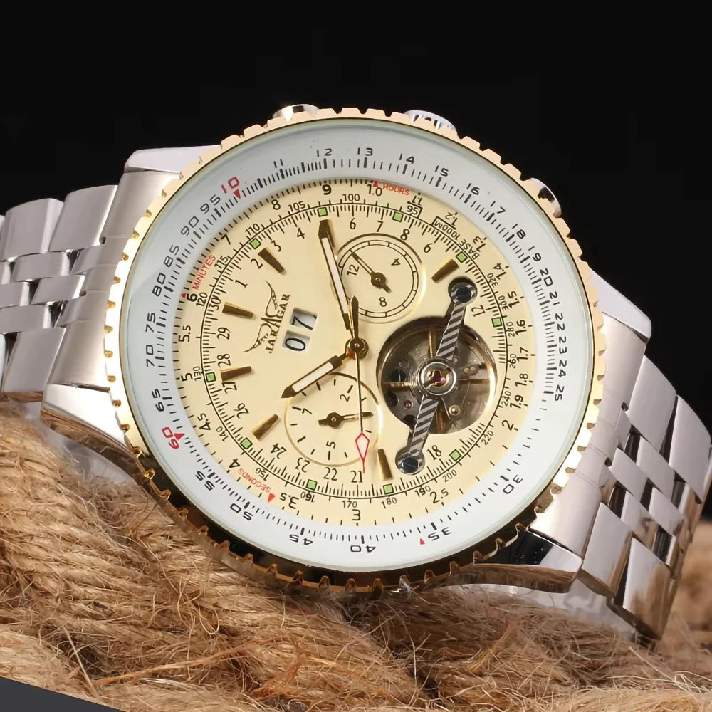 Jaragar 50MM Automatic Mechanical Watch for Men, Multifunctional, Date Month Week Display, 3ATM Waterproof, Business Casual Style