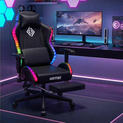 250Lbs Load LED Gaming Chair for Children 8-15 Years, Adjustable Gamer Chair with LED Lighting, Footrest & Lumbar Support