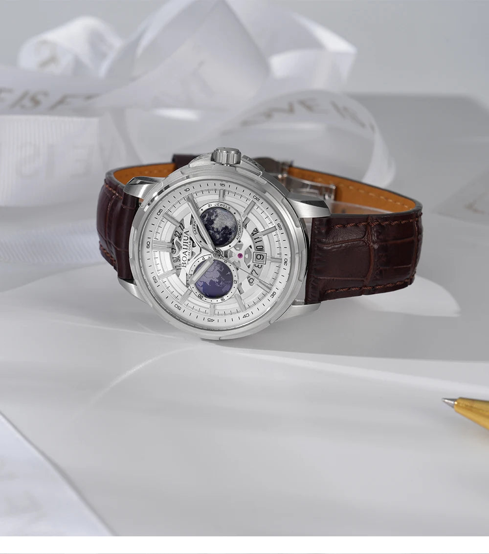 BORIAGE(BOAIJIUA) vollautomatische mechanische Herrenuhr mit Originaldesign, wasserdichte leuchtende mechanische Armbanduhr