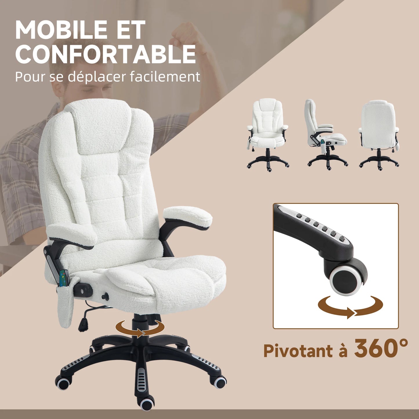 High-Tech Executive Office Chair with Lumbar Heating, 360° Swivel Breathable Fabric Chair with Remote Control, 120kg Load Capacity