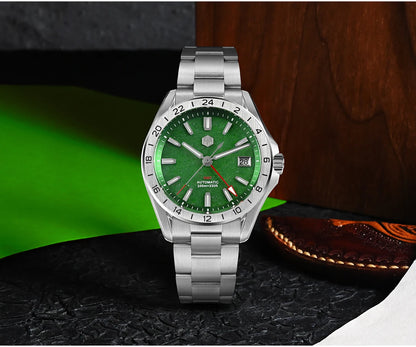 San Martin 39mm Aventurine Gemstone Dial Luxury Men's Watch NH34 GMT Automatic Mechanical Sapphire Waterproof Luminous SN0129