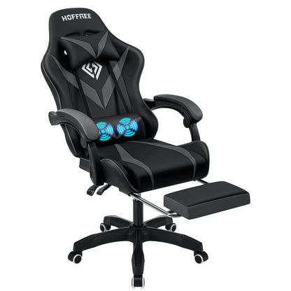 400Lbs Load Gaming Chair with Massage Ergonomic Computer Chair Footrest and Lumbar Support Reclining PC Chair Adjustable Armrest