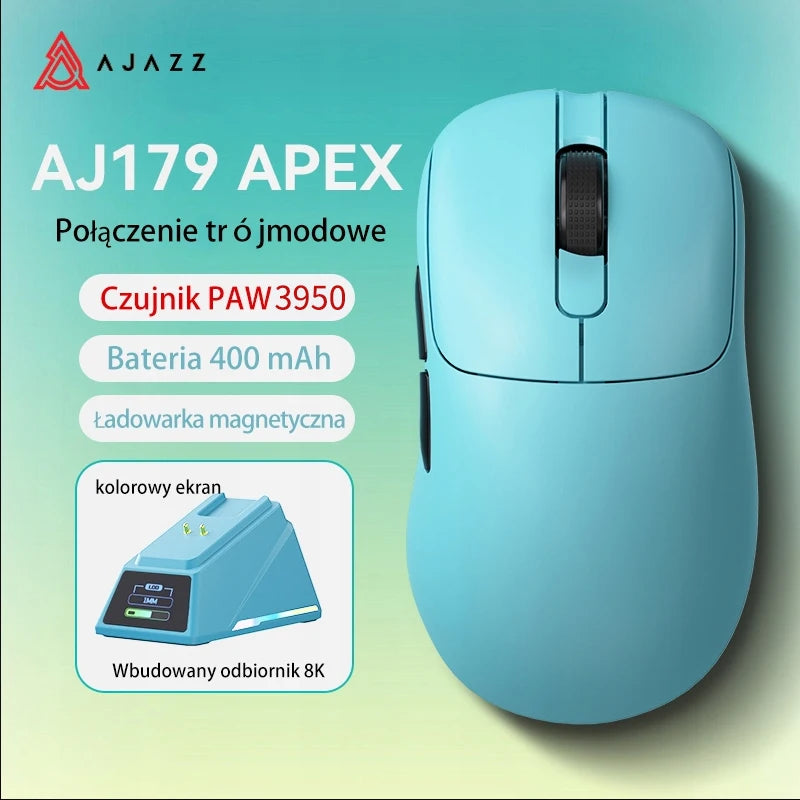 Ratón gaming AJAZZ AJ179 APEX con base de pantalla a color, carga magnética, alta frecuencia de 8000Hz, trimodo (PAW3950), para diestros