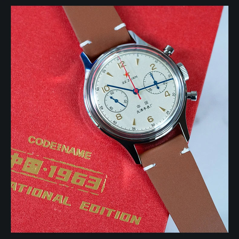 Seagull 1963 International Edition Men's Mechanical Watch Chronograph Pilot Manual Winding Watch ST1901 Black Leather Strap Hot