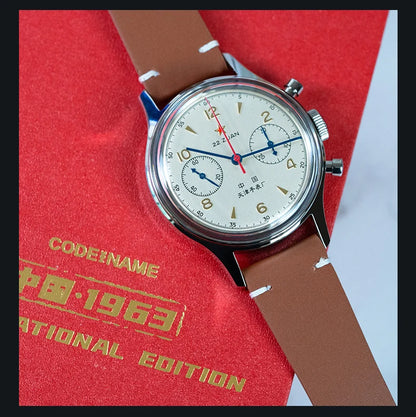 Seagull 1963 International Edition Men's Mechanical Watch Chronograph Pilot Manual Winding Watch ST1901 Black Leather Strap Hot