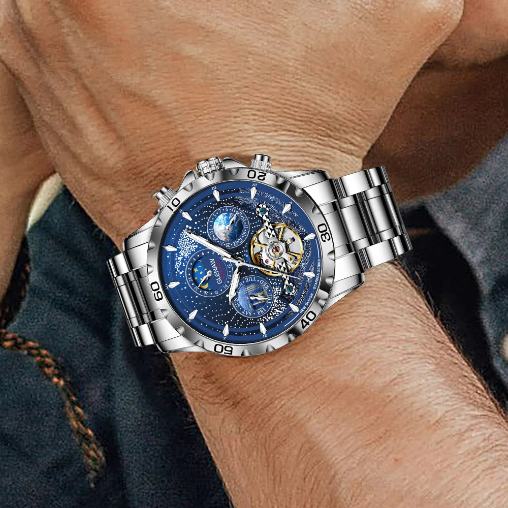 GLENAW Design Mens Watches Top Brand Luxury Fashion Business Automatic Watch Men's Waterproof Mechanical Watch Montre Homme