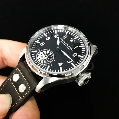 Hruodland 2025 New Men's Mechanical Watch Seagull ST3620 Retro Pilot 43MM BGW-9 Luminous Sapphire Crystal Turbine Watch