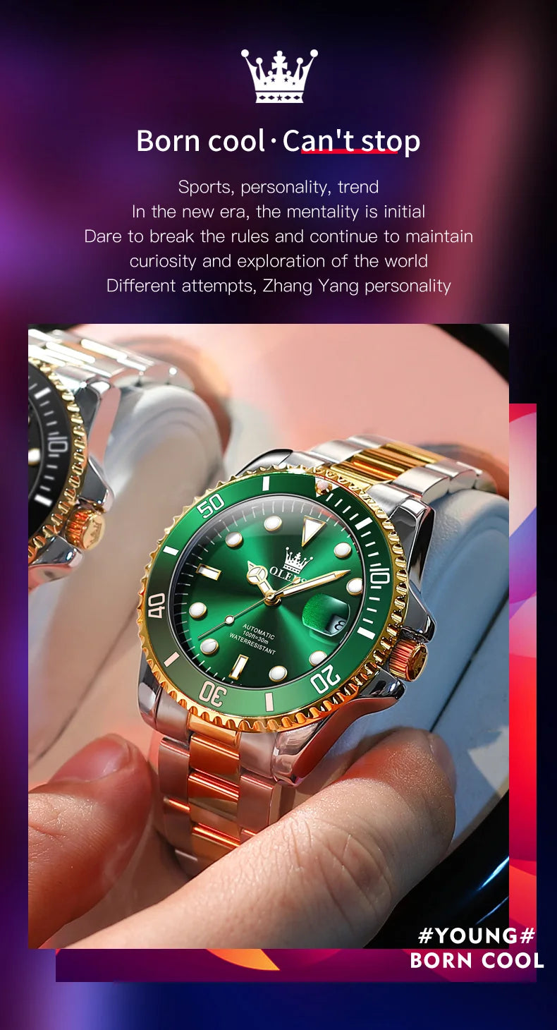 OLEVS Watches Man Fashion Luxury Automatic Mechanical Watch Waterproof Luminous Date Men's Watch Waterproof Luminous Box Gift