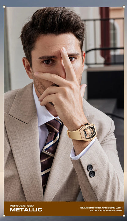BONEST GATTI Luxury Men Hollow Automatic Mechanical Watches Tonneau Sapphire Crystal Luminous Hollow Eagle Dial Rubber Strapes