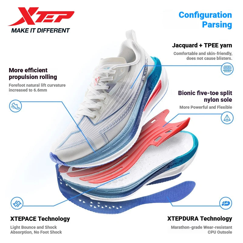 Xtep One Piece Modeling 5.0 Impact-Resistant Men's Lightweight Quick-Drying Marathon Running Sneakers 874219110036