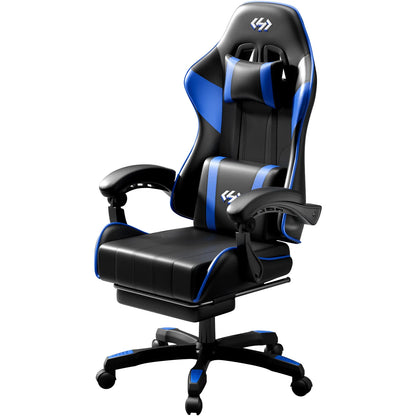 Silla gaming ergonómica, silla de oficina para ordenador con reposapiés y reposacabezas, silla de oficina para adultos con altura y respaldo ajustables
