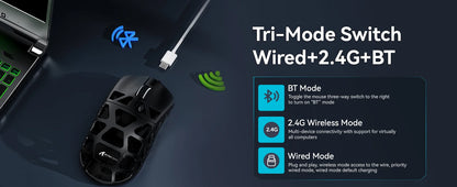 Rato ATTACK SHARK R3 8KHz em liga de magnésio, sensor PixArt PAW3395, até 26000 DPI, 2.4G/BT/com fios, ultraleve de 46g, para PC/Mac