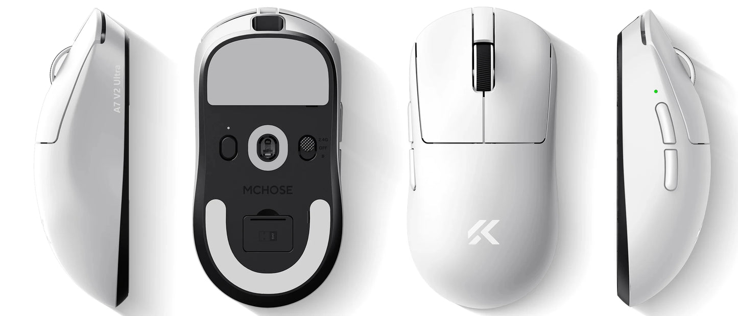 MCHOSE A7 V2 mouse da gaming wireless leggero, doppia frequenza di polling 8,000Hz, PAW3950 TI, mouse per gaming, eSport e ufficio