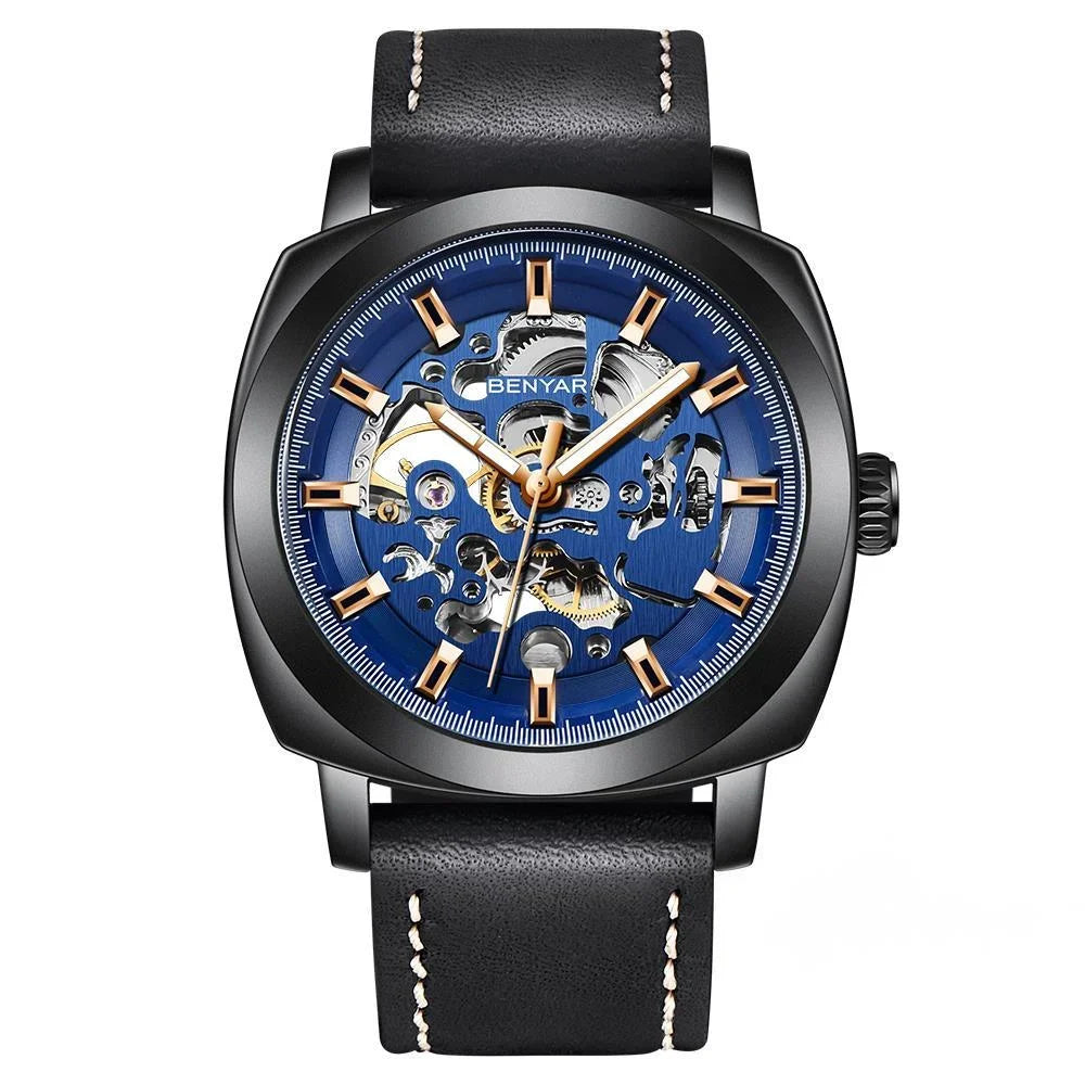 BENYAR Watch for Men Luxury Skeleton Tourbillon Automatic Mechanical Men's Watch 30M Waterproof Leather Strap Sports Reloj Hombre