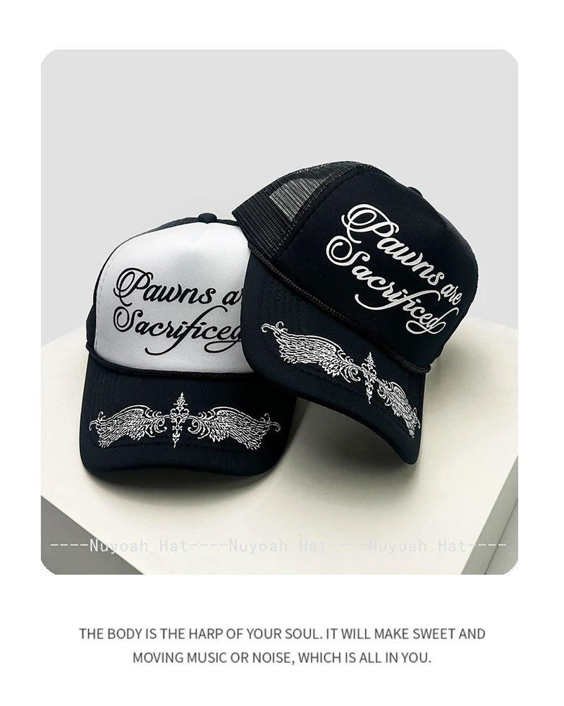 Printed Letters Wing Baseball Hats Hip Hop Breathable Color Block New Unisex Personal Sunshade Mesh Versatile Trucker Caps ins