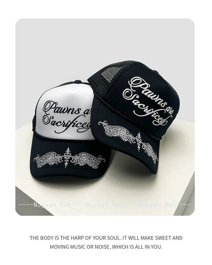 Printed Letters Wing Baseball Hats Hip Hop Breathable Color Block New Unisex Personal Sunshade Mesh Versatile Trucker Caps ins