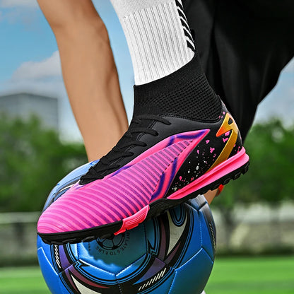Nouvelles chaussures de football pour hommes, antidérapantes, pour futsal, à haute cheville, pour intérieur et extérieur, chaussures de sport de haute qualité, bottes de football ultralégères antidérapantes