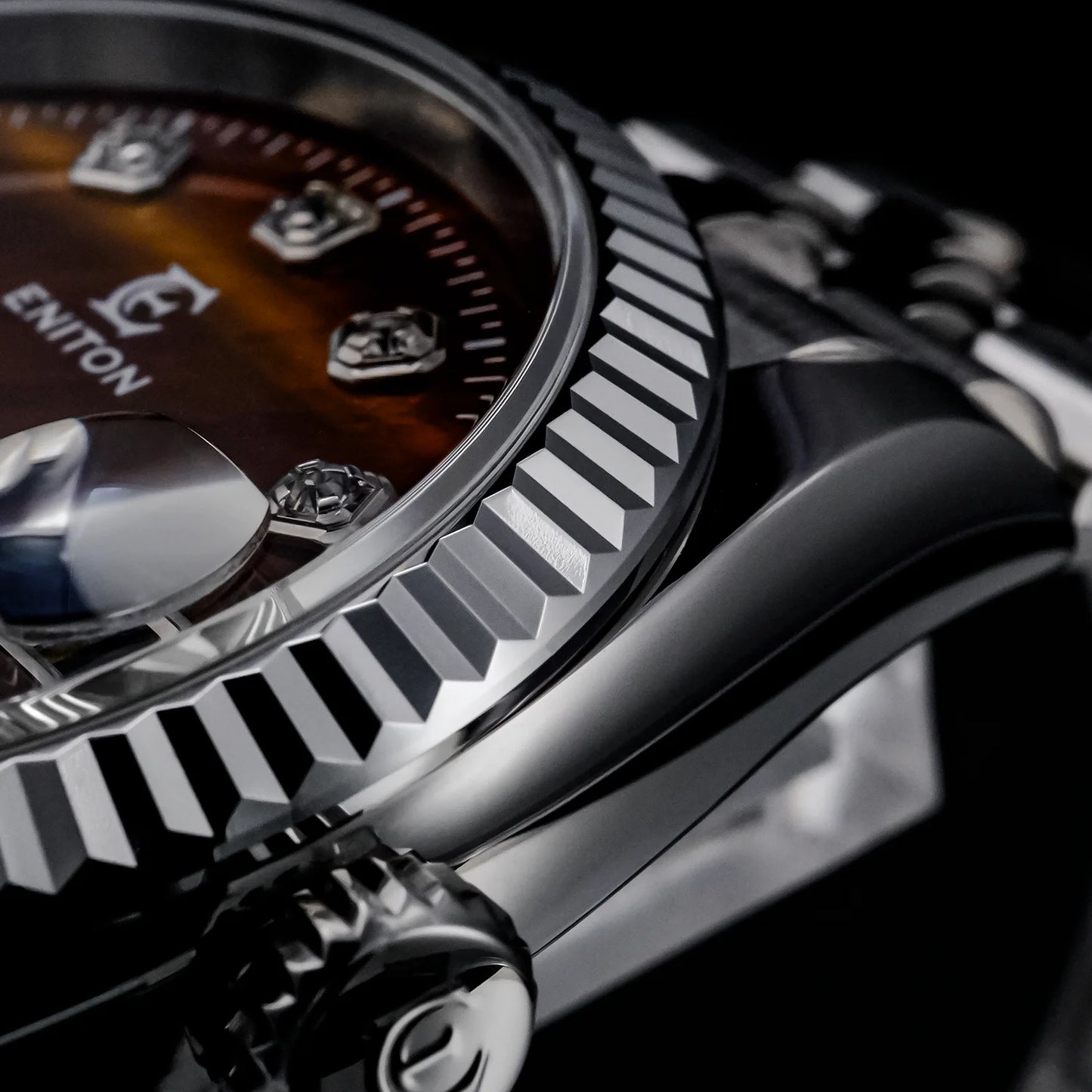 Eniton 36mm Men's Mechanical Watch Stainless Steel Peacock Stone Tiger Eye Dial NH35 Movement
