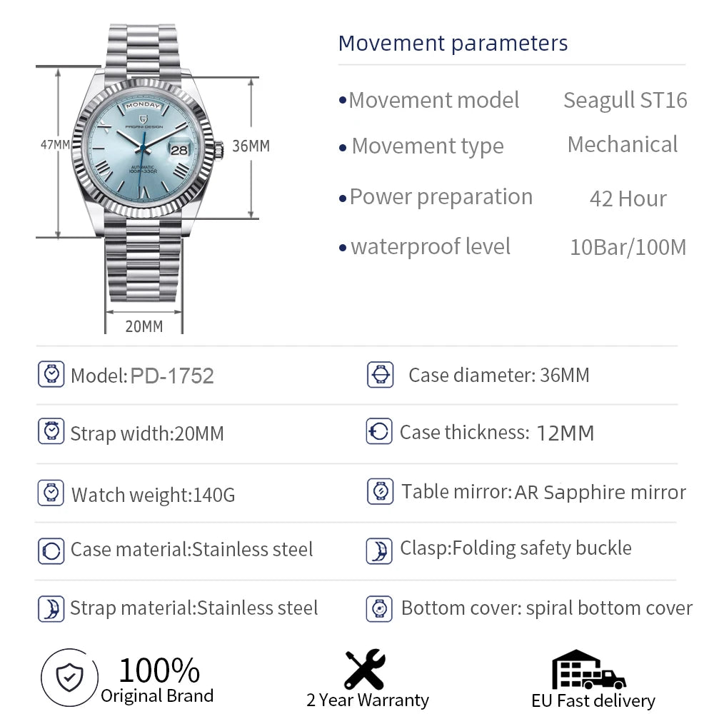 PAGANI DESIGN 2026 Neue DD36 Herrenuhr, Top-Marke, luxuriöse mechanische Automatikuhr für Herren, AR-Saphir-Armbanduhr für Herren, 10Bar ST16
