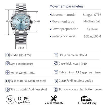 PAGANI DESIGN 2026 Neue DD36 Herrenuhr, Top-Marke, luxuriöse mechanische Automatikuhr für Herren, AR-Saphir-Armbanduhr für Herren, 10Bar ST16
