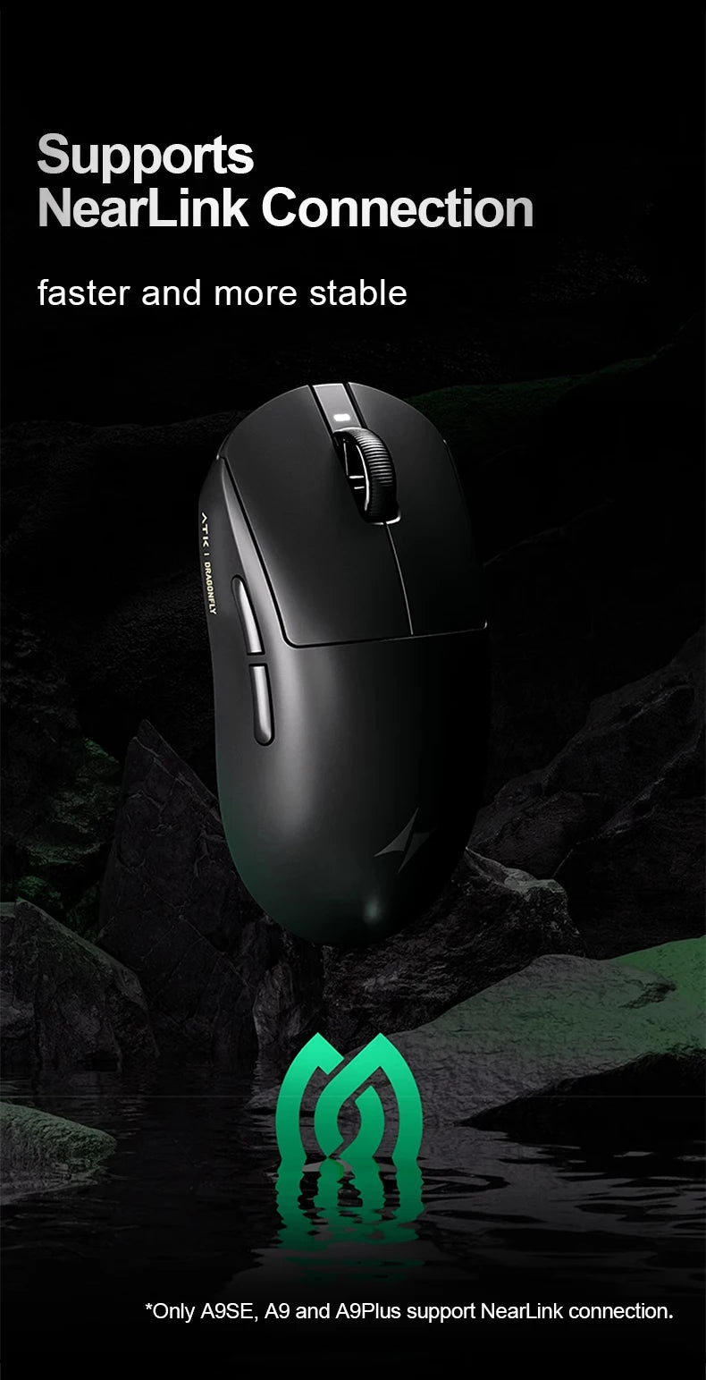 ATK Dragonfly A9 Ultra Wireless Gaming Mouse PAW3950, Tri-Mode 8K Gaming Mouse, Ultra-Lightweight Ergonomic Wireless Gaming Mouse for FPS & Esports