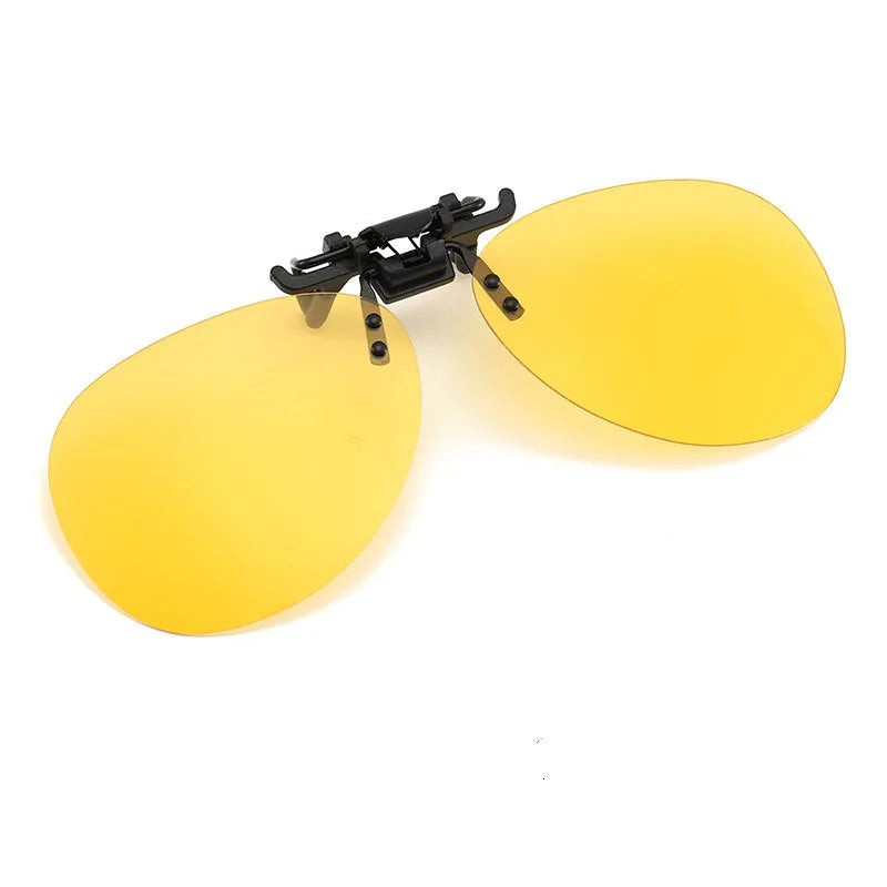 Clip On Flip Up Glasses Polarized Photochromic Sunglasses Lens Anti Glare UV400 Goggles Night Vision Yellow Driving Eyepiece