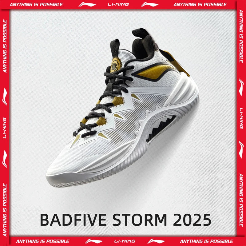 Li-Ning Men's BADFIVE STORM 2025 Outdoor Basketball Shoes BOOM Cushioning TUFF OS Wearable Li-Ning Sports Sneakers ABFV017