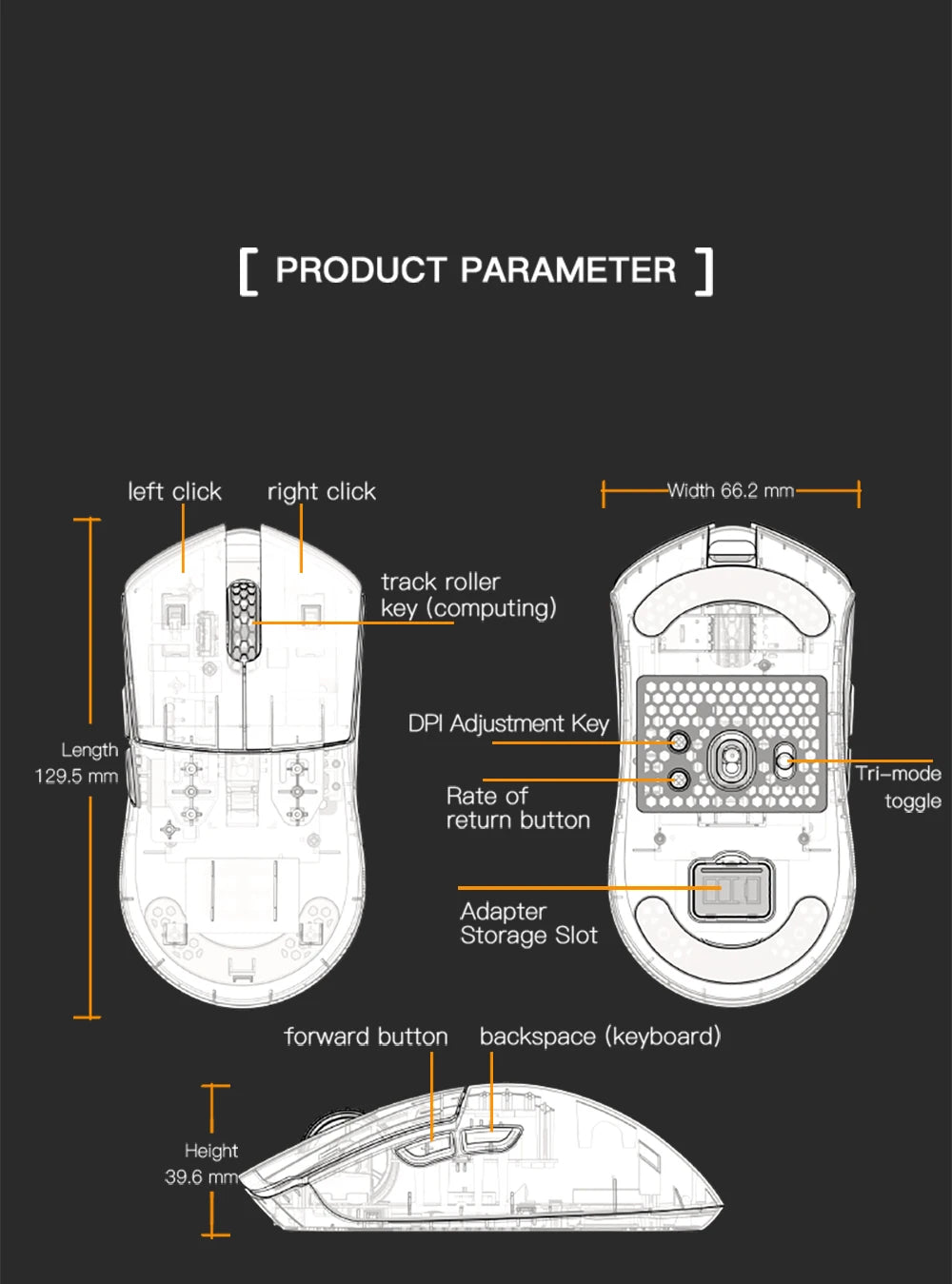 Mouse da gaming Darmoshark M3Pro 2.4G BT wireless tri-mode, sensore PAW3395, N52840, 26000DPI, mouse con driver macro per mani grandi per il gaming