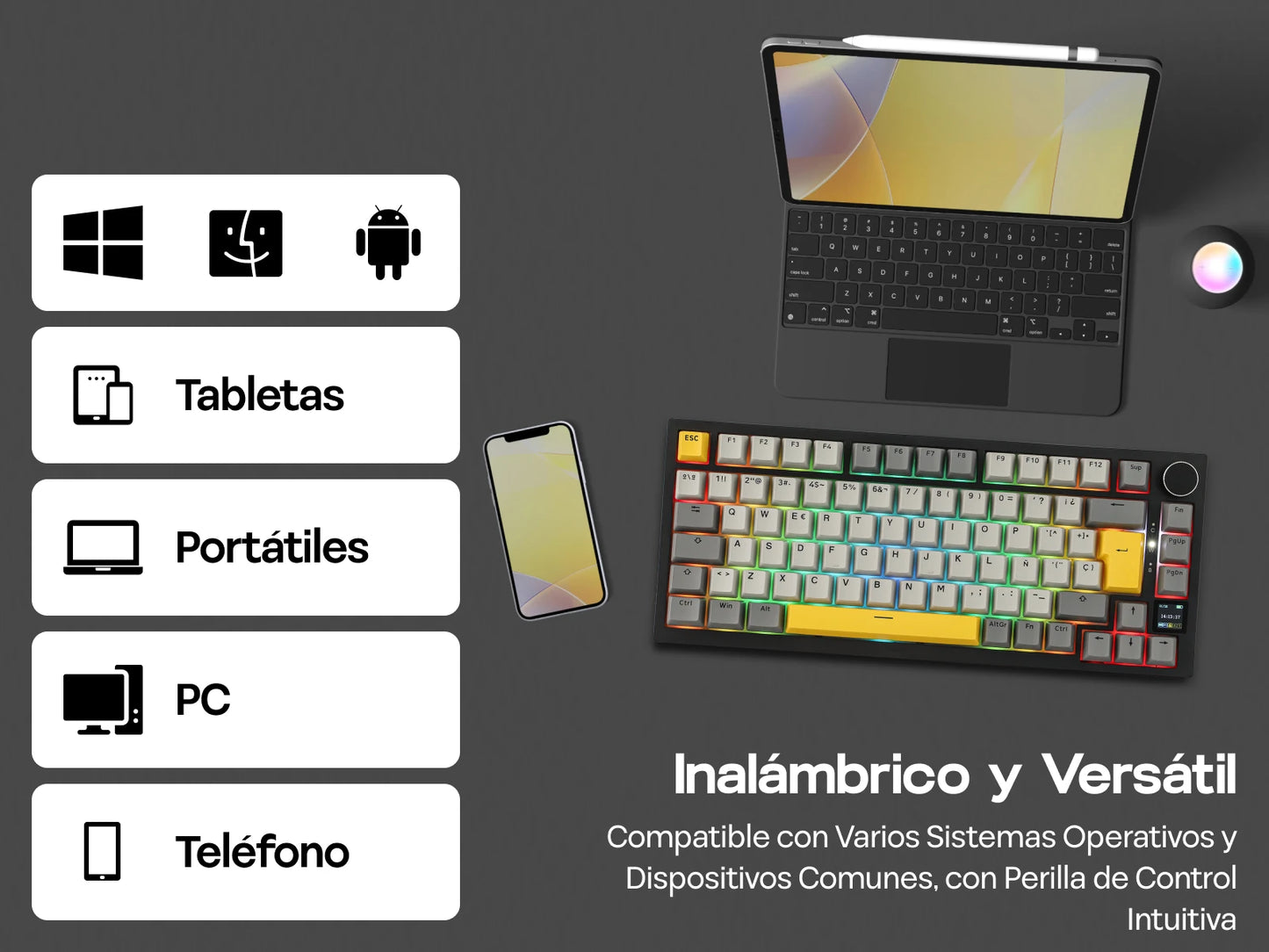 Layout ISO-ES EPOMAKER X AJAZZ AK820 PRO 75% spagnolo, tastiera meccanica cablata/2.4GHz/BT con schermo e manopola per PC/Mac