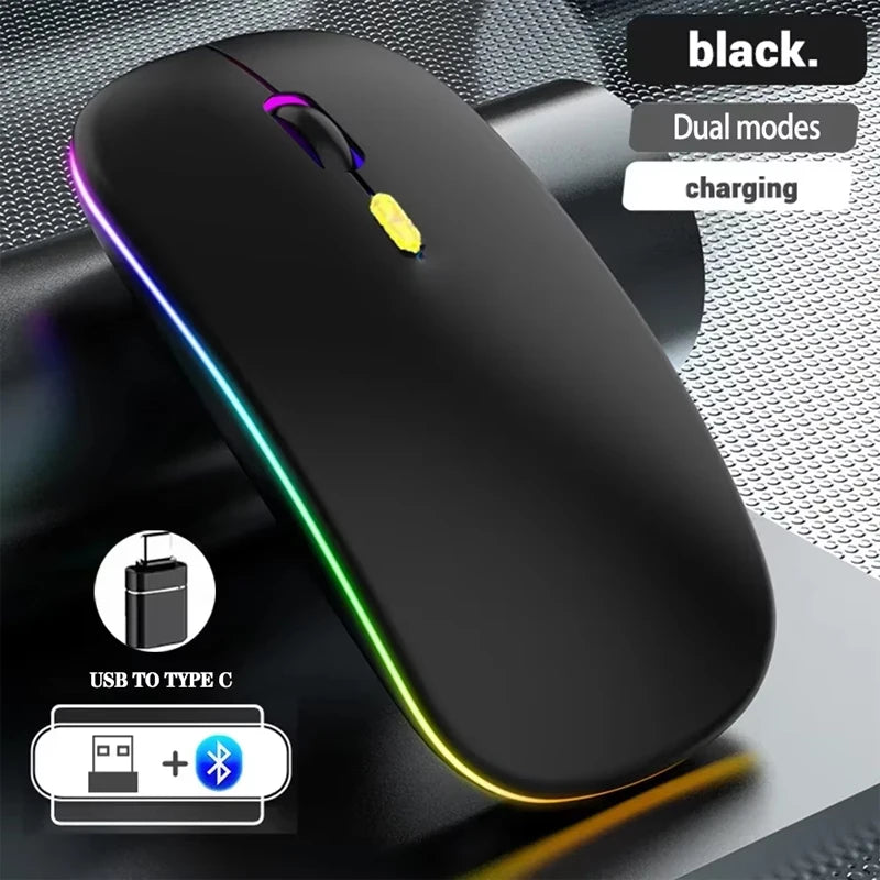 Ratón inalámbrico recargable de doble modo, compatible con Bluetooth y USB 2.4G, para ordenador, portátil, iPad, tablet y notebook, ratón gaming